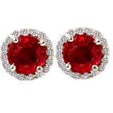2.10CT Diamond & Red Sapphire Gemstone Earrings 14K White Gold