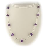 Amethyst Stone Beads Sterling Silver Box Chain Necklace 16, 18, 20, 30, 40 Inch