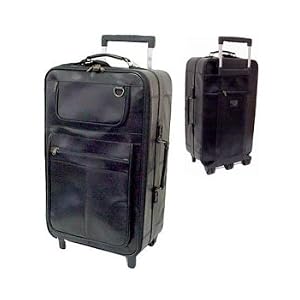 Leather Black 26-inch Suitcase with Wheels