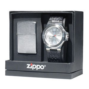 Brushed Chrome, Lighter & Watch Set