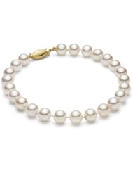 HinsonGayle AAA Handpicked Genuine Japanese Akoya 6.5-7.0mm White Cultured Pearl Bracelet (14k Yellow Gold)
