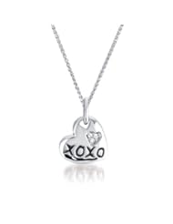 Sterling Silver and Diamond Puffed Heart Hugs and Kisses Pendant on an 18" Rope style Sterling Silver Chain