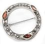 Sterling Silver Round Marcasite Garnet Cloak Pin Brooch