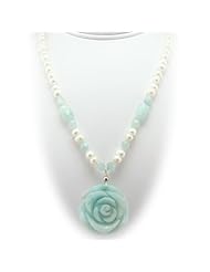 Carved Amazonite Flower Pendant Freshwater Pearl Sterling Silver Necklace