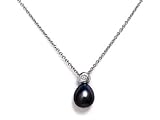 Natural Black Tahitian South-Sea 9.5mm Pearl, Enhanced with a Bezel Set Diamond and Set on an 18K Rolo Link Necklace.