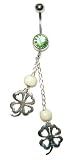 Double Lucky 4 Leaf Clovers in Sterling Silver on a 316LVM surgical steel curved Belly Button Ring. Customize Your Fit - Select from 3 Different Length Barbells