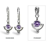 Designer-created 2.25 Carat Amethyst Sterling Silver Earring and Pendant Set, with 16 Inch Chain