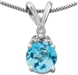 Round Aquamarine & Diamond Gemstone Pendant