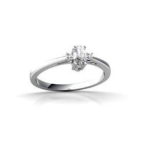 14K White Gold Genuine Oval White Topaz and Diamond Ring