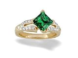 14K Yellow Gold Square Created Emerald and Diamond Engagement Ring