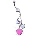 Jeweled navel ring with dangling heart and gem charms