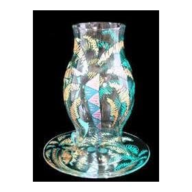Party Palms Design - Hand Painted - 11 inch Hurricane Shade and 10 inch plate