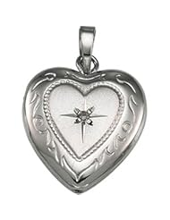 Genuine IceCarats Designer Jewelry Gift Sterling Silver Heart Shaped Locket W/Diamond. 13.50X13.00 Mm Heart Shaped Locket W/Diamond In Sterling Silver