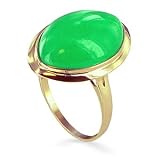 Genuine 14 KT Yellow Gold Green Jade Cabochon Band 14K Ring Size 7