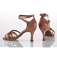 Article 2X - Ladies' Latin Sandal with a 3.0 Inch Square Heel in Tan Satin