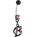 Black Anodized PINK Jeweled Initial Belly Ring-LETTER 