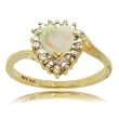 Genuine Opal & Diamond Heart Ring Set in Solid 10K Yellow Gold