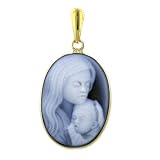 14K Yellow Gold Mother Holding Her Child Cameo Oval pendant - 3/4 x 1/2