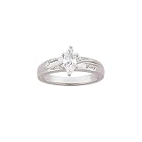 Personalized Platinum Plated CZ Marquise Engagement Ring with Diamond - Wedding Gifts