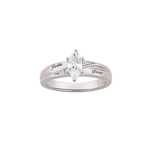Personalized Platinum Plated CZ Marquise Engagement Ring with Diamond - Wedding Gifts