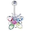 Passion Pink Gem Prismatic Stained Glass Butterfly Belly Ring