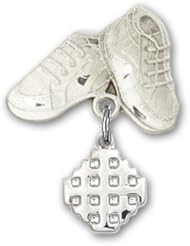 Sterling Silver Baby Badge with Jerusalem Cross Charm and Baby Boots Pin