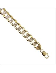 14k Yellow Gold, Pave Curb Link Chain Necklace 350 Gauge 14mm Wide