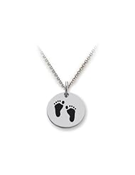 Stellar White (tm) 925 Sterling Silver Disc Charm - Footprints - 16 To 18 Inch Adjustable Chain Included