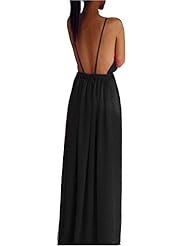 Sexy V-neck Backless Acrylic/Chiffon/Polyester Sleeveless Spaghetti Strap Evening Dress/Party Dress/Maxi Dress 