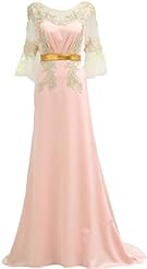 Long Sleeves Satin Beaded Crystal Evening Dress/Prom Dress 