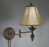Swing Arm Plug in Lamp with Golden Bronze finish and Cream linen shade