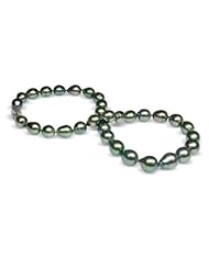 9 x11mm natural color black green baroque Tahitian south sea cultured pearl necklace