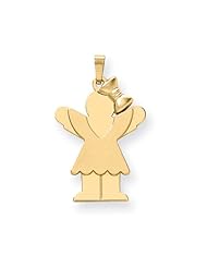 14k Yellow Gold Solid Engravable Girl with Bow on Right Charm. Metal Wt- 2.39g