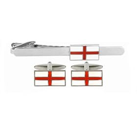 Rhodium plated and enamel set of Cross of St George or English flag cufflinks... by Cufflinks House