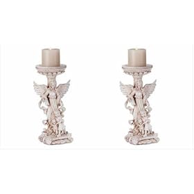 Set of 2 Ivory-finish Angel Candle Holders by Variety Gift Shop