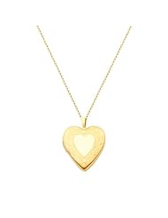 14K Yellow Gold Engraved Heart Locket Pendant (0.8" Inches or 20mm) with 1.2mm Rolo Cable Chain - 18" Inches