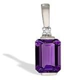 14K White Gold Genuine Emerald-cut Amethyst and Diamond Pendant