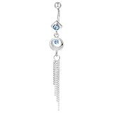 Tasseled Blue Crystal Circle And Square Dangle Belly Ring