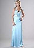Formal Evening Gown. Turq Stretch Halter Dress for Prom, Party, Wedding
