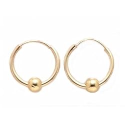 14K Gold V3MM BALL ON ENDLESS HOOP EARRING Jewelry