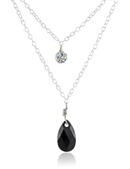 Sterling Silver Genuine Swarovski Elements and Crystal Fireball Nested Double Chain Necklace, 16" + 3"