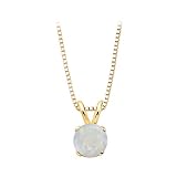 10K Yellow/White Gold Prong Set 4 MM Opal Solitaire Pendant with Chain