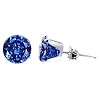 Nickel Free 8mm Round Blue Sapphire Cubic Zirconia Sterling Silver Post Friction Back Stud Earrings