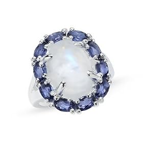 9 Carat Rainbow Moonstone and Iolite Sterling Silver RIng by Ice.com