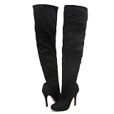 Wild Rose Furge02 Thigh-High Boots Black