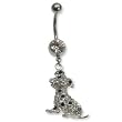 Stainless Steel Belly Ring with Clear Australian Crystals - Dangling Dalmatian 14g/5mm ball