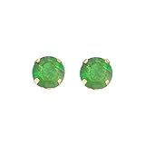 14k Gold Genuine 3mm Emerald May Birthstone Children's Earrings
