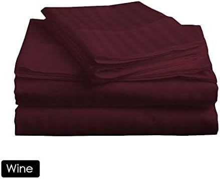 6 PCs Set (1X Duvet Cover+1XFiited Sheet[ +25 Inch ]+4 Pillow Case) Wine Stripe Eastern King Size Zipper Closer Egyptian Cotton 600 TC