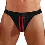 Titus Red Zip Front Black Leather Jockstrap