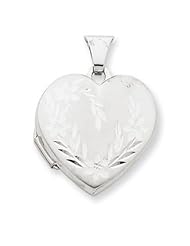 14k White Gold Diamond Cut 18mm Heart Locket. Gold Wt- 1.4g.